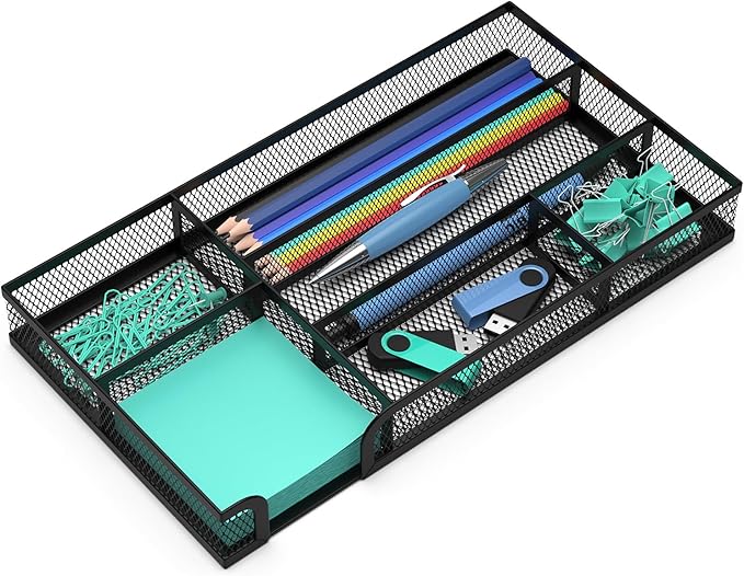 ITAYVAN Desk Drawer Organizer, Small Metal Mesh Drawer Organizer Tray, Office Pencil Drawer Organizer Accessories for Desktop, Bathroom, Kitchen, Makeup, Vanity