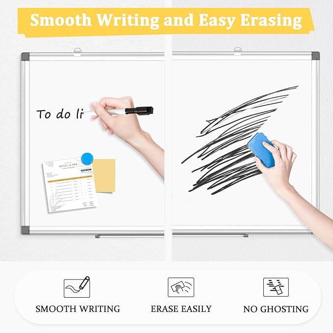 AMUSIGHT 4 Pack Double-Sided Magnetic Whiteboard, 24" x 18" Dry Erase Board, Aluminum Frame White Board for Wall, Hanging Mounting White Board Dry Erase Marker Board for Office, School, Home