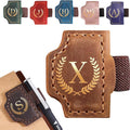 Personalized Bygone Mark Bookmark with Pen Holder, Leather Magnetic Bookmark 26 Letters,Gifts for Book Lovers, Readers, Leather Book Marks for Men Women (Brown, X)