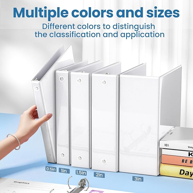 SUNEE 3 Ring Binder 3 Inch 1 Pack, Clear View Binder Three Ring PVC-Free (Fit 8.5x11 Inches) for School or Office Supplies, White