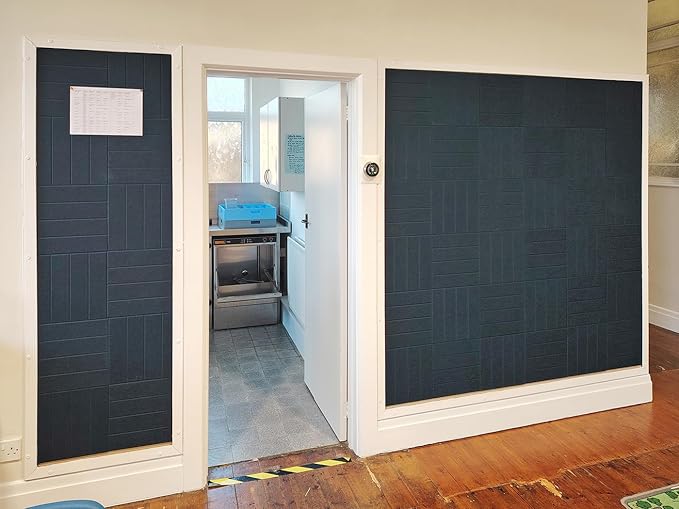 DECORITA Felt Bulletin Board Tiles | Modern Cork Board Alternative | Large Cork Boards for Walls | Aesthetic Felt Wall Panels for Office & Home Decor | Pinboard & Photo Board (12-Pack) | Denim Blue
