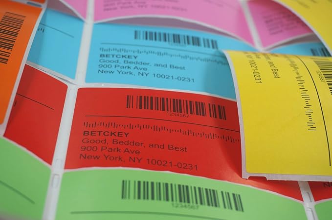 BETCKEY - 4" x 2.5" Shipping & Multipurpose Labels Replacement for Zebra & Label Printer,Premium Adhesive & Perforated[Mixed: Light Blue + Red + Green + Pink + Orange + Yellow, 6 Rolls, 3720 Labels]