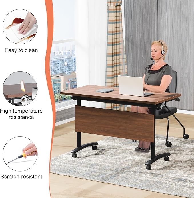 Conference Table,55.1''Folding Conference Room Table for 4-12 People,Mobile Flip Top MeetingTraining Table with Different Coulor and Styles for Offices, Classrooms,Meeting Room (6, 61''D)