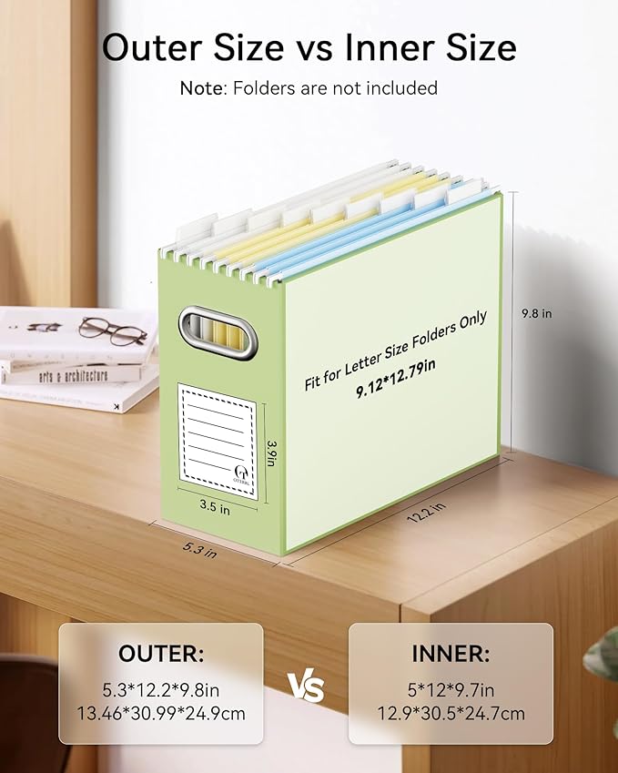 Oterri Cardboard File Organizer Box for Hanging File Folders Letter Size,File Box for Computer Desk,File Cabinet,Working Home,Office,Classroom (Green, Letter Size - 6 Packs)