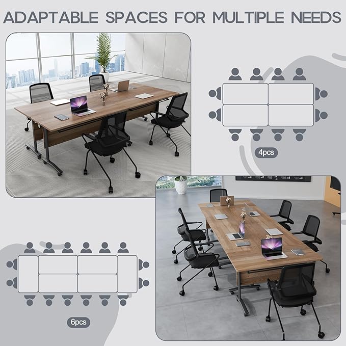 Folding Conference Table 4ft 5ft, Foldable Office Meeting Desk for 6 People, Multiple Sizes Colors Mobile Conference Room Table for Training Room School Business Furniture (6, White Walnut, 63in)