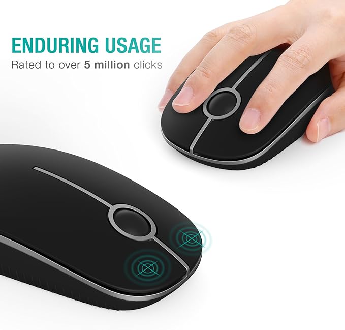 VssoPlor Wireless Mouse, 2.4G Slim Portable Computer Laptop Mouse with Nano Receiver Quiet Silent Optical Mice for Notebook, PC, Laptop, Computer-Black and Silver