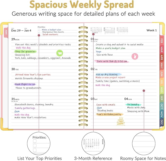 Forvencer 2026 Planner, Hardcover Calendar Planner Weekly and Monthly, Jan 2026 - Dec 2026, 6" x 8", Spiral Agenda Book with Tabs, Exquisite Daily Journal Organizer for Home School, Navy Blue