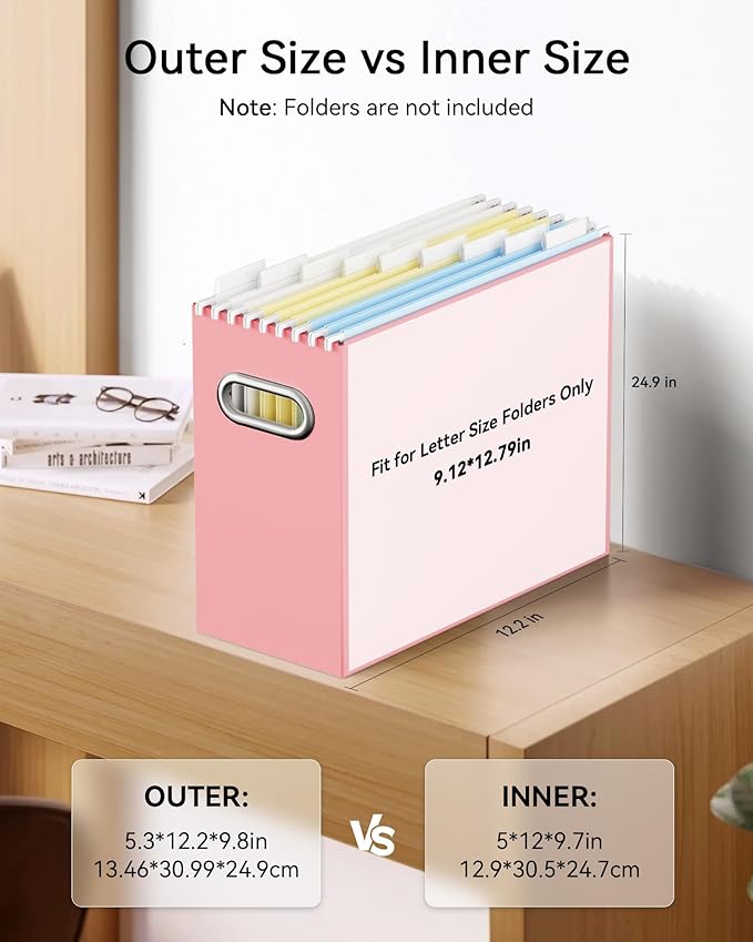 Oterri Cardboard File Organizer Box for Hanging File Folders Letter Size,File Box for Computer Desk,File Cabinet,Working Home,Office,Classroom(Pink,Letter Size - 2 Packs)