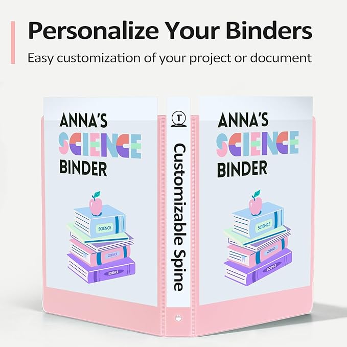 BinderX Extra Durable 3 Ring Binder, Round Ring 1 Inch Binders, Fits 175 Sheets of 8.5x11 Paper, Customizable View Cover with Inside Pockets, Cute 1" Binder, School Supplies for Girls, Yellow