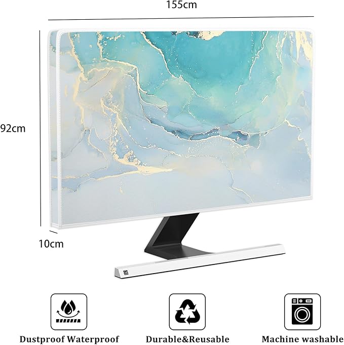 Baocicco Blue Green Marble TV Display Screen Cover 65 Inch Creative Anti-Static Dustproof Monitor Accessories Laptop LCD Cover Modern Screen Television Decoration for LED LCD OLED TVs