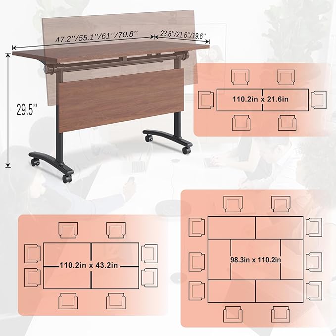 Conference Table,55.1''Folding Conference Room Table for 4-12 People,Mobile Flip Top MeetingTraining Table with Different Coulor and Styles for Offices, Classrooms,Meeting Room (2, 70.8''D)
