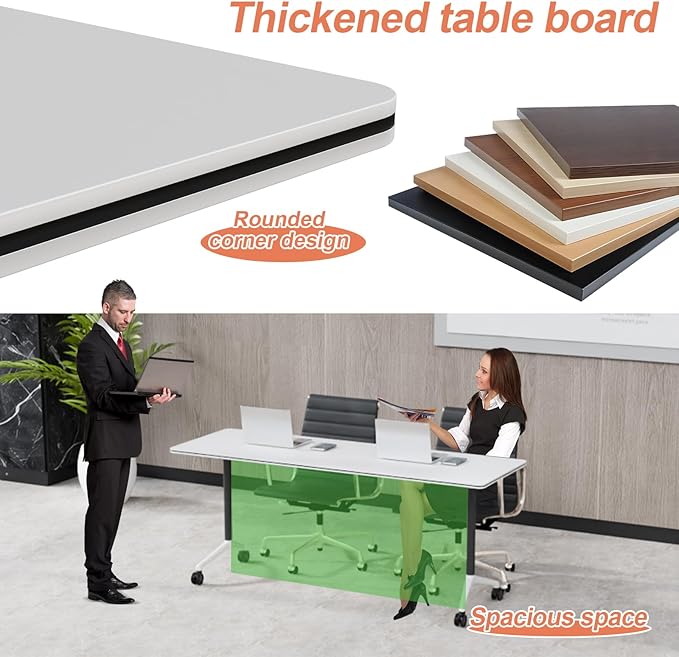 Conference Table Flip Top Mobile Conference Room Tables,Folding Conference Table with Wheels,Large Meeting Training Seminar Table Saving Space for Office Classroom(8A,61'')