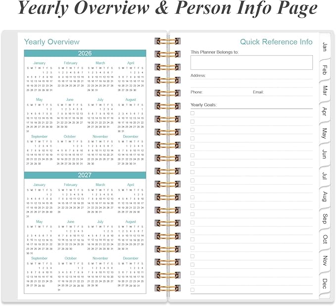 2026 Pocket Planner/Calendar - 2026 Planner from January 2026 - December 2026, Planner 2026 with 12 Tabs, Twin-Wire Binding, Inner Pocket, 3.75" x 6.75, Blue Leaf Flower