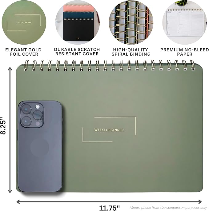 Merely Home Undated Weekly Planner | 8.25” x 11.75” Work To-Do Notebook | ADHD Academic Organizer | Multi-Layout | Men and Women Planner | College Supplies | Navy | Landscape Layout
