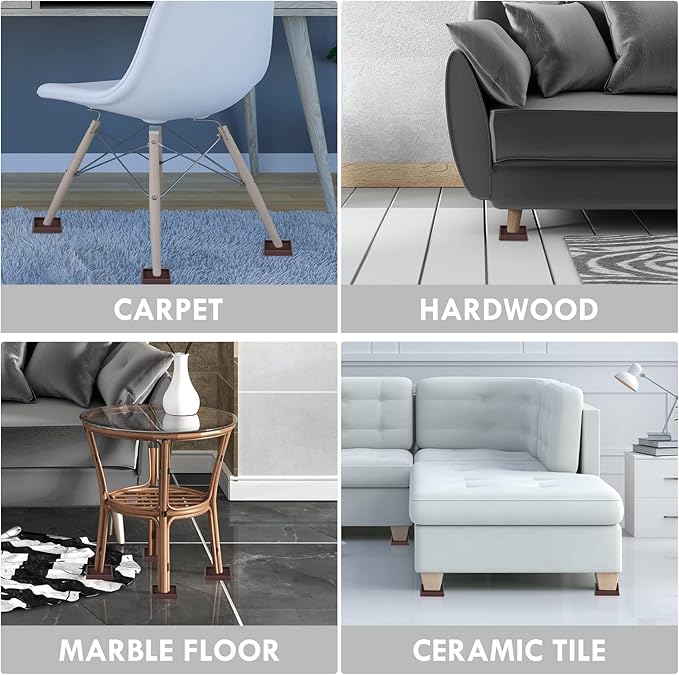 VOCOMO 5X5 Rubber Caster Cups, Non Slip Furniture Pads, Anti-Slip Gripper, Anti Skid Furniture Feet, Anti Slide Floor Protector for Bed Couch Stoppers - 4 Pack Black