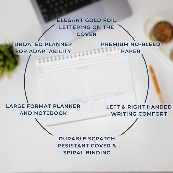Merely Home | Meeting Notebook for Work | 8.25" x 11.75" | Project Planner | Simple Design | Multiple Layouts | Office and Business Planner (Navy, Meeting Planner - Landscape)