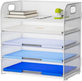 Marbrasse Paper Organizer Letter Tray, 5 Tier Mesh File Organizer with Handle, Paper Sorter Desk Organizer for Home Office Supplies - White