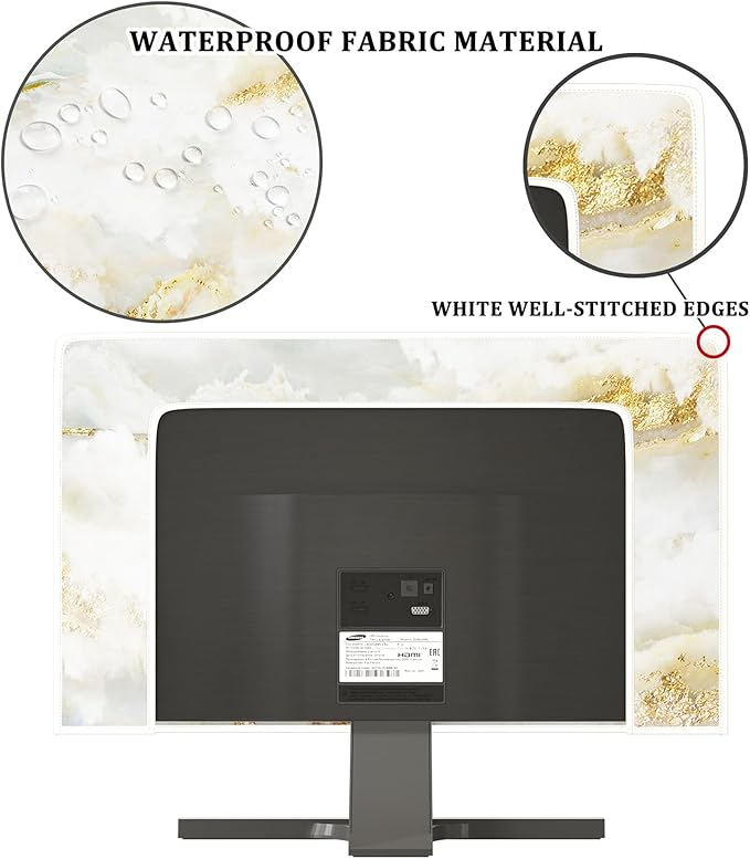 Baocicco White Gold Waterproof TV Display Screen Cover with Abstract Texture Marble Design 80 Inch Television Covers Sleeve Compatible with LCD LED PC Desktop and Home Hanging TV