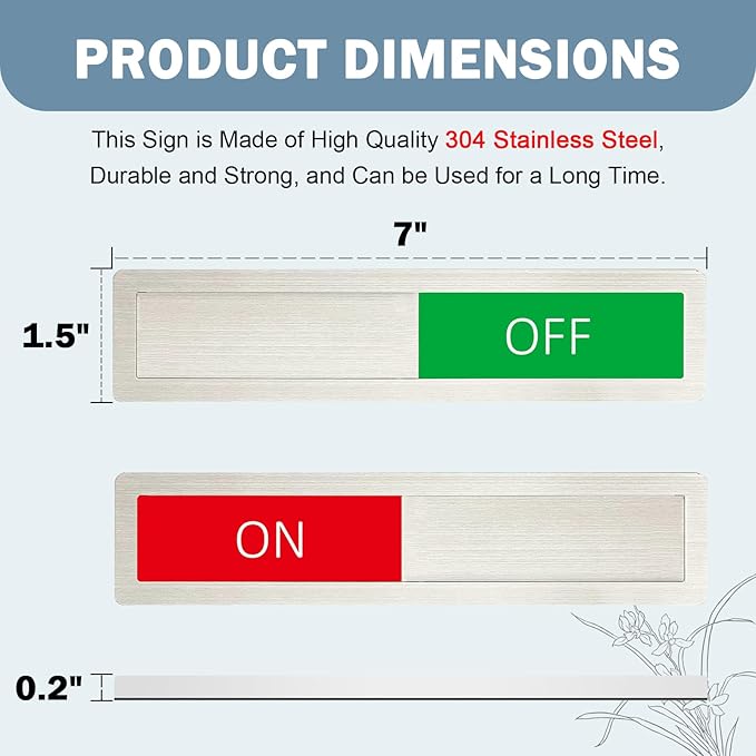 LoYinLo On Off Sign, Stainless Steel, Slider Door Indicator, 7'' x 1.5'' - Silver, Minimalist Style, Home, Office, Restroom, Hospital, Electrical Equipment, Heating Devices