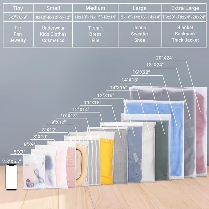 Svaldo Clothes Packaging Bags, 100 Count 12x14 inch Frosted Zipper Plastic Bags for Clothing, Thick Plastic Apparel Bag for Packaging T-Shirt, Shirt, Document, 3 Mil, with Vent Holes Storage Bag