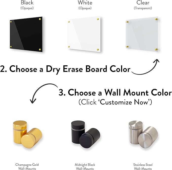 Acrylic Dry Erase Board for Wall with Stylish Border - Shipped Next Day, Made in USA, Non-Magnetic Whiteboard, Wall Mounted Board, Easy to Clean (Clear - 36x48)