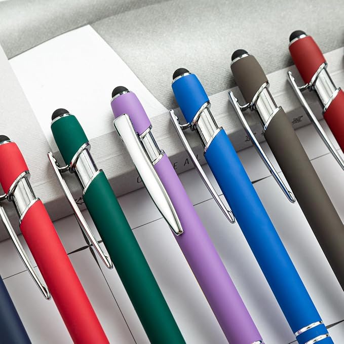 HEYZARDA Personalized Pens with Name Text Logo Custom Ballpoint Pen for Business Office Events with Stylus for Touchscreen 20 Pcs Green