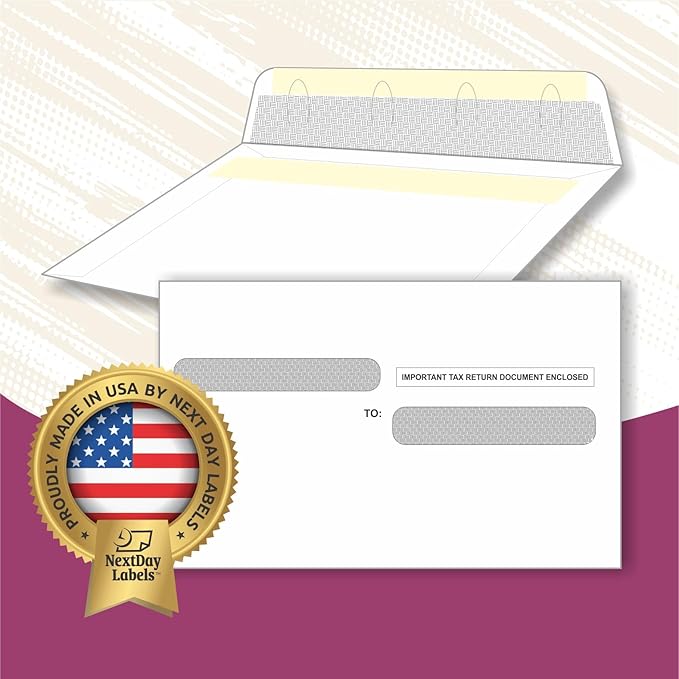 NextDayLabels - W-2 4-Up Employee Tax Forms, & Envelopes Instructions on Back" for 2025 (Pack of 500 Self Seal Envelopes)