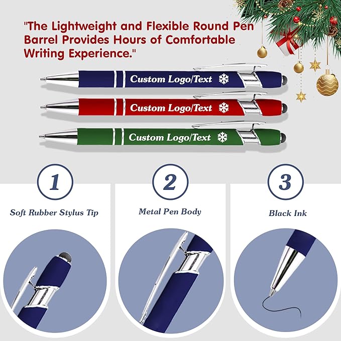 CRME Custom Pens Personalized Pen in Bulk Customized Pens Engraved Grip Retractable Ballpoint Pen with Name Text Logo 2-in-1 Stylus Pens for Touch Screens Ideal for Birthday,Party,Wedding Black Ink