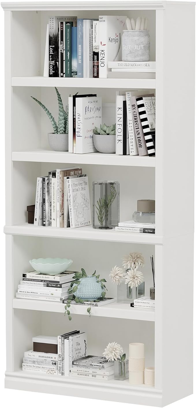 Bevfint 70-Inch Tall White Bookcase, 5 Tiers Shelves Open Storage Bookshelf, 33 in Wide Anti Tipping Indoor Furniture, Book Cases for Home Library Office Bedroom School