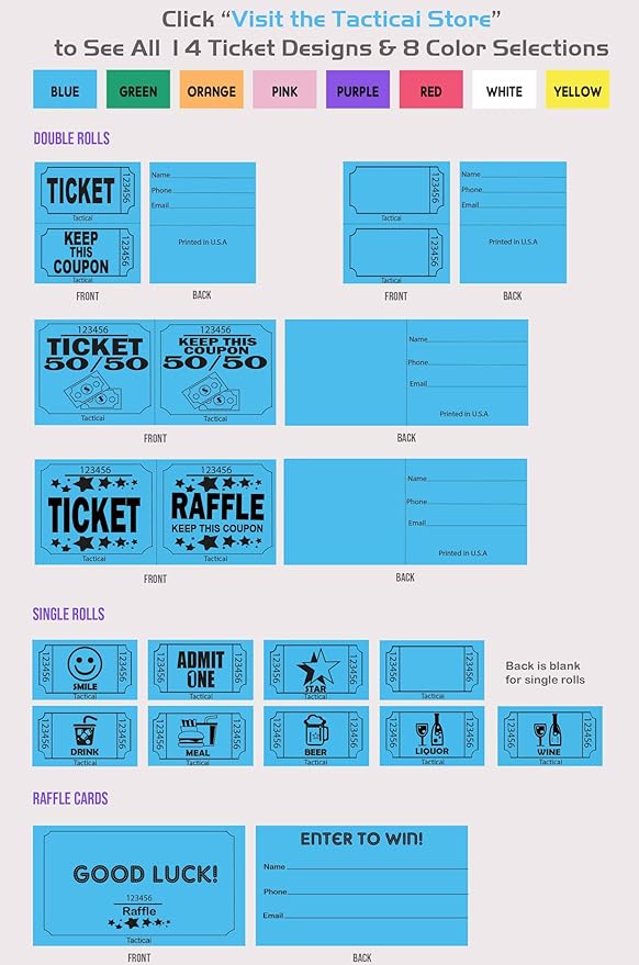 Tacticai 1000 Raffle Tickets, Meal, Orange (1 of 8 Colors), Single Roll, Ticket for Events, Food, Class Reward, Fundraiser & Prizes