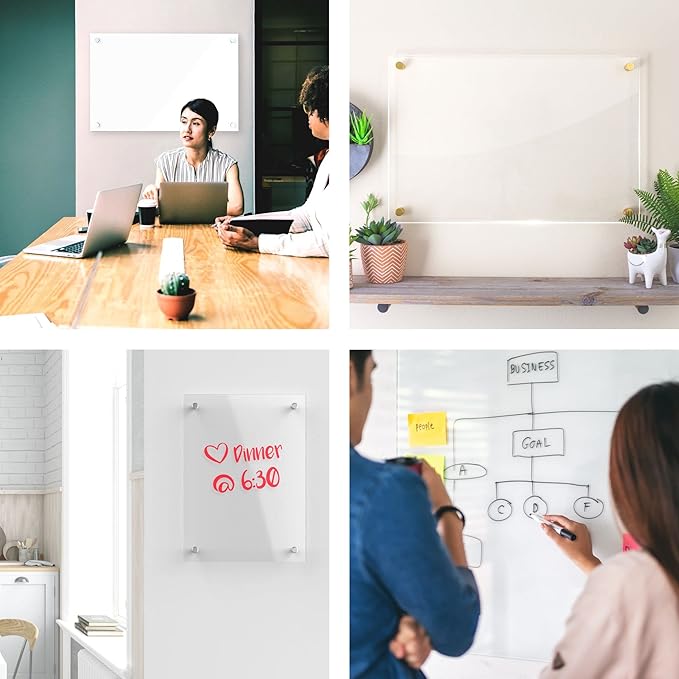 Acrylic Dry Erase Board for Wall with Stylish Border - Shipped Next Day, Made in USA, Non-Magnetic Whiteboard, Wall Mounted Board, Easy to Clean (Black - 24x36)