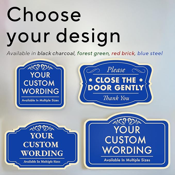 Custom Decorative Outdoor Metal Sign - Personalized Aluminum Driveway Sign, Waterproof, Made in USA - Design 1 Blue Steel, 18x12 In