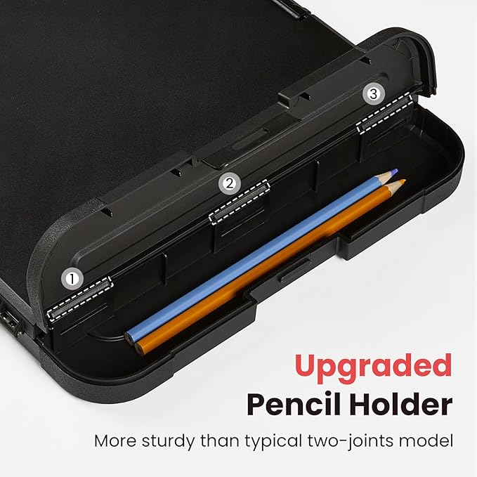Sooez Reinforced Clipboard with Storage, Inner Plastic Folder Attached, Heavy Duty Clip Boards 8.5x11 with Pen Holder, High Capacity Nursing Clipboards Box for Teacher Office Home, Letter / A4 Size