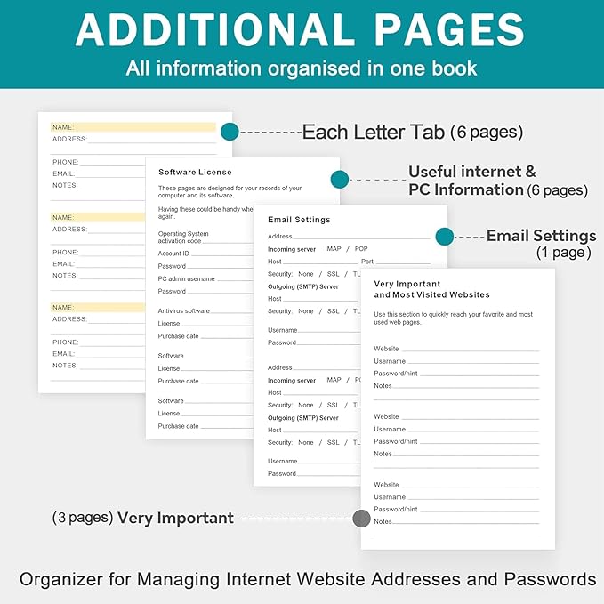 Address Book with Colorful Alphabetical Tabs (8.4" x 5.7") – Hardcover Contact Organizer for Website Passwords, Telephone, Software Licenses, and Important Information – Purple