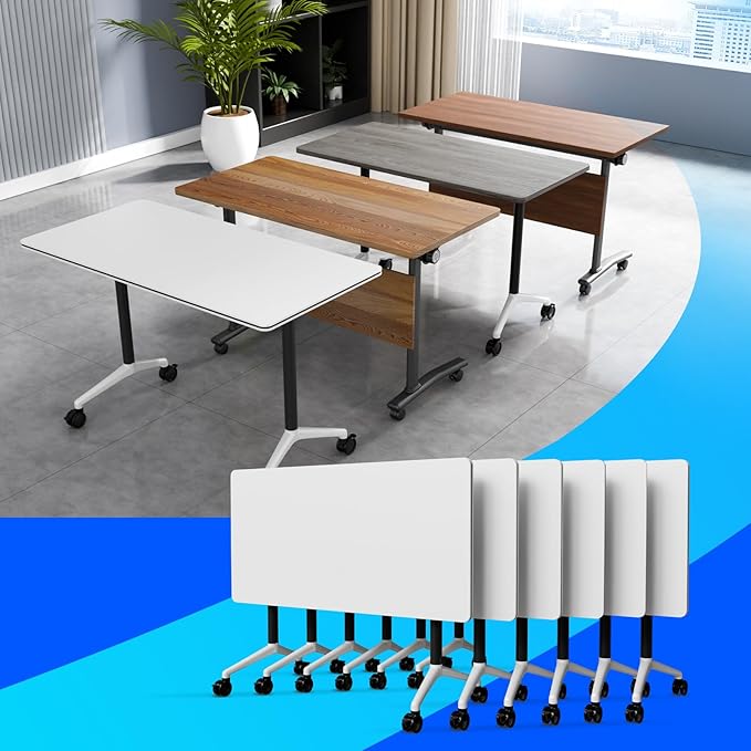 Conference Table Flip Top Mobile Conference Room Tables,Folding Conference Table with Wheels,Large Meeting Training Seminar Table Saving Space for Office Classroom(6A,55.1'')