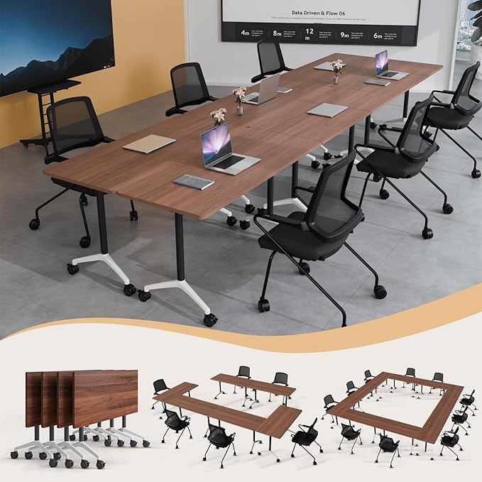 Folding Conference Table 4ft 5ft, Foldable Office Meeting Desk for 6 People, Multiple Sizes Colors Mobile Conference Room Table for Training Room School Business Furniture (2, Walnut, 55in)