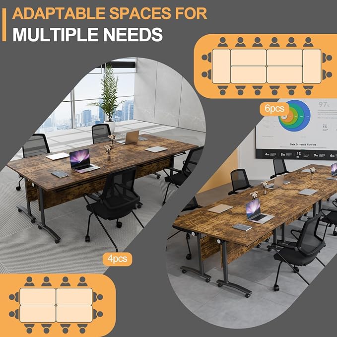 Folding Conference Table 4ft 5ft, Foldable Office Meeting Desk for 6 People, Multiple Sizes Colors Mobile Conference Room Table for Training Room School Business Furniture (2, Brown, 71in)