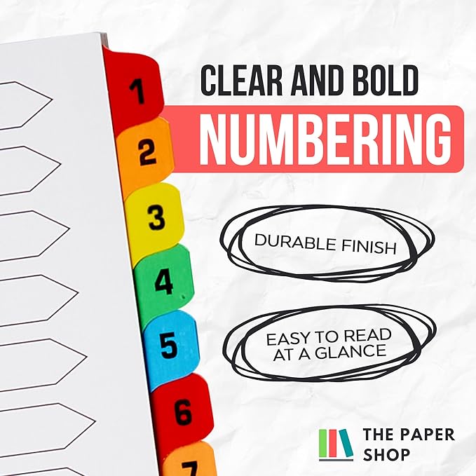Binder Dividers with Tabs 1-20 Numbered – A4 (5 Pack) | Dividers for 3 Ring Binder | Numbered Tab Dividers for Office, School & Home Organization - The Paper Shop