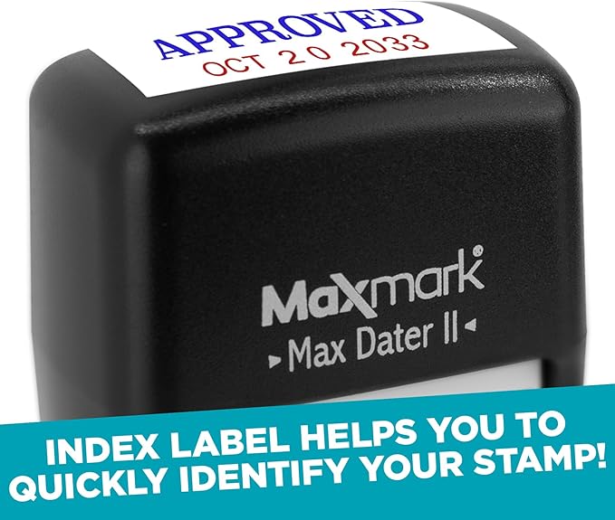 MaxMark Self-Inking Rubber Date Office Stamp with Entered Phrase & Date - Black Ink (Max Dater II), 12-Year Band