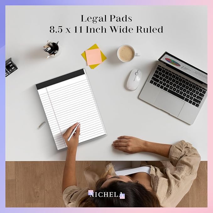 12 Pack Legal Pads 8.5 x 11 Wide Ruled Note Pads 8.5 x 11 Inch Notepads Micro Perforated Writing Pads Notebook Pads of Paper Lined White Paper, 30 Sheets per Notepad for Office & School Supplies