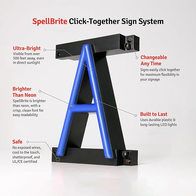 SpellBrite KITCHEN Sign | Directional Sign with Neon Look, Blue LED Light Source | 25.1" x 6.3"