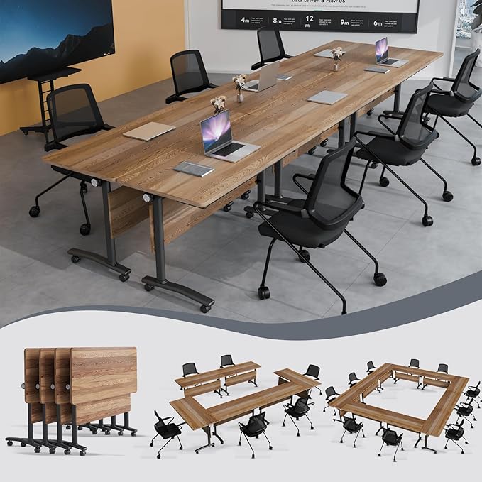 Folding Conference Table 4ft 5ft, Foldable Office Meeting Desk for 6 People, Multiple Sizes Colors Mobile Conference Room Table for Training Room School Business Furniture (4, White Walnut, 63in)