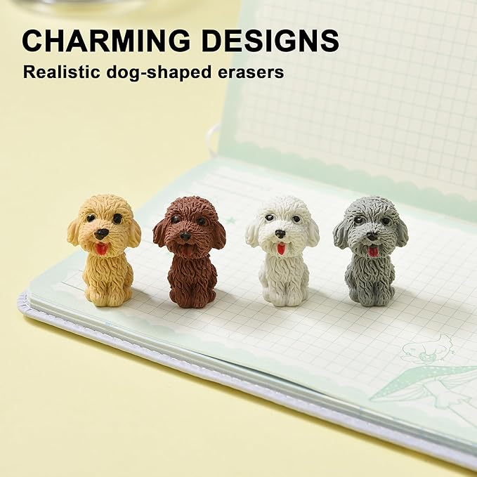 24Pcs Pencil Top Erasers for Kids, Dog Pencil Erasers Toppers Bulk, Cute Cap Erasers for Party Favors Classroom Rewards