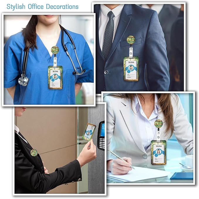Green Bookshelf Lanyards for ID Badges, Badge Holder with Lanyard Detachable, Badge Reel Retractable Keychain Clip, Cruise Ship Cards Holder Protector Name Tags, Teacher Nurse Office Women Gifts
