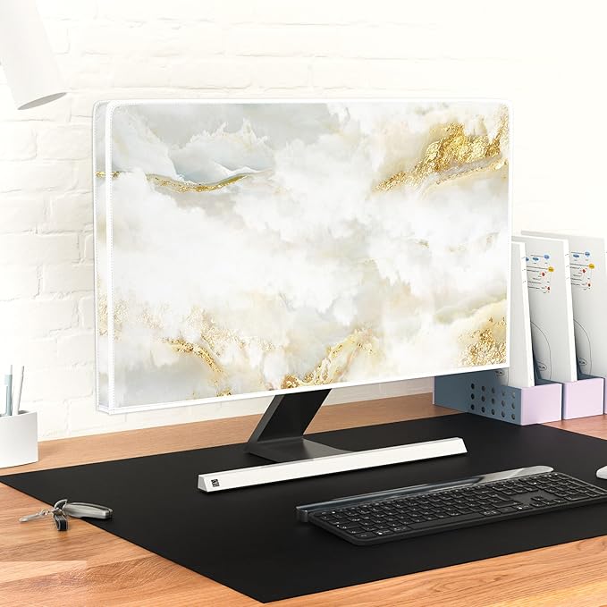 Baocicco White Gold Waterproof TV Display Screen Cover with Abstract Texture Marble Design 50, 51, 52 Inch Television Covers Sleeve Compatible with LCD LED PC Desktop and Home Hanging TV