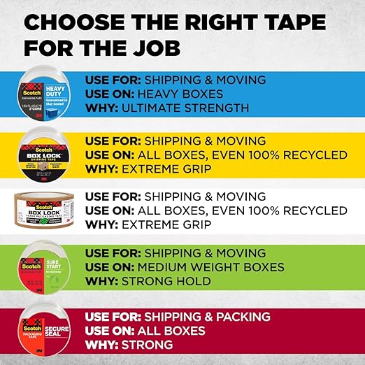 Scotch Secure Seal Packaging Tape, Packing Tape for Shipping and Moving, 1.88 in x 54.6 yd, 6-Pack