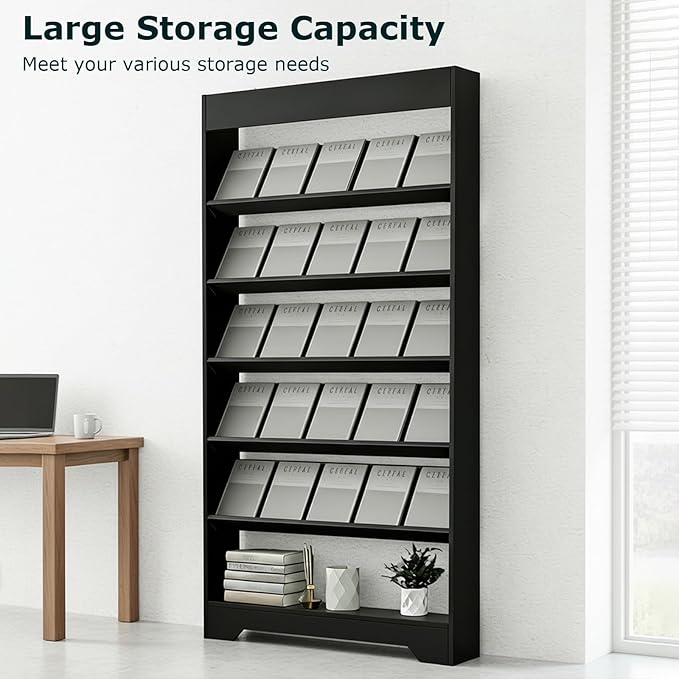 LHIUGE 5-Layer Brochure Display Rack,Freestanding Wooden Magazine Rack,Standing Literature Display Rack Brochure Holder for Home, Office, Retail Display