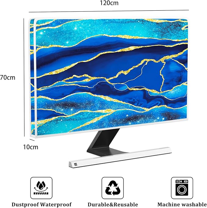 Baocicco Royal Blue Marble Waterproof TV Cover 50, 51, 52 Inch Creative Design Monitor Accessories Laptop TV LCD Screen Television Decoration for Tablet LED LCD OLED TVs Decorations