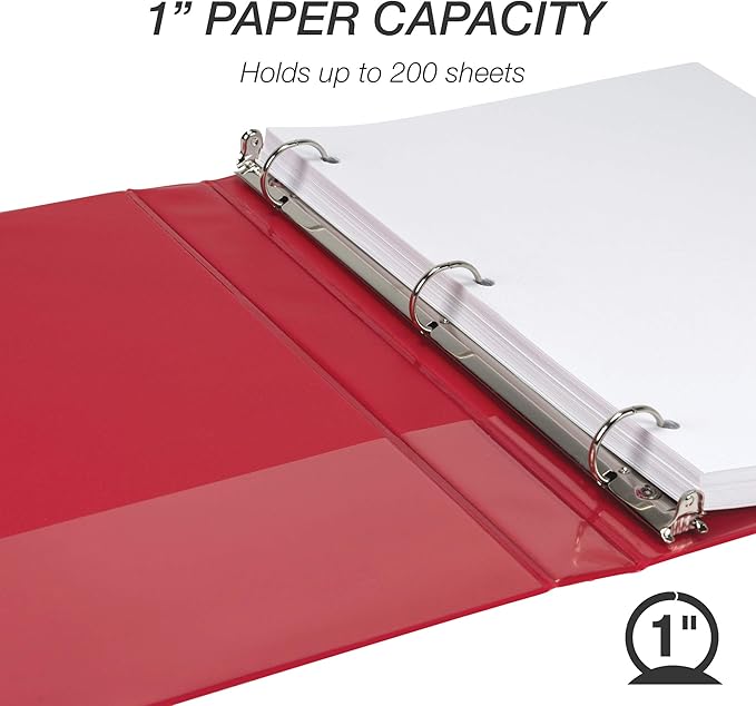 Samsill Durable 1 Inch Binder, Made in The USA, Round Ring Customizable Clear View Binder, Red, 8 Pack (MP88433)