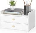 Bamboo Desk Organizer with Drawers Wooden Desktop Storage Drawers for Bills Office Supplies Kitchen Utensils Organizing Tool for Home Classroom Organization No Assembly (2 Drawers, White)